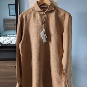 SuitSupply camel linen full-sleeve popover